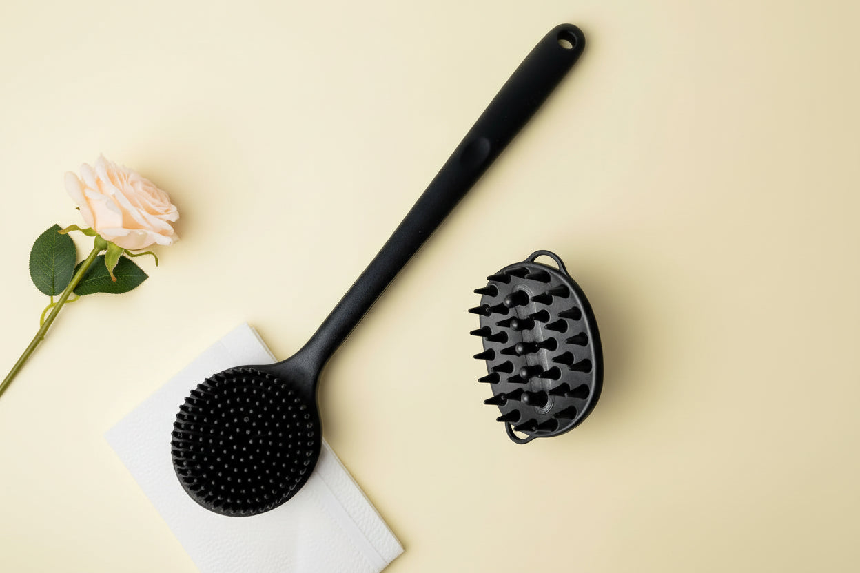 Silicone Back Scrubber Brush for Shower Long Handle Body Deep Cleansing and Exfoliating Massage Double-Sided Soft Bristles