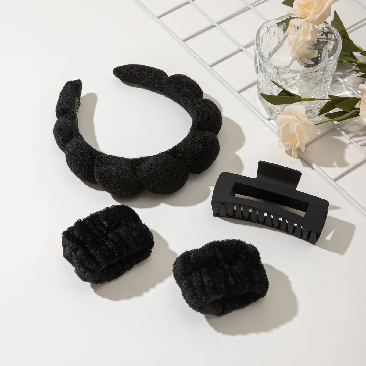 Spa Headband and Wristband Set Skin Care Headband for Wash Face Face Hair Clips for Thick Hair Cute Fluffy Sponge Bubble Makeup
