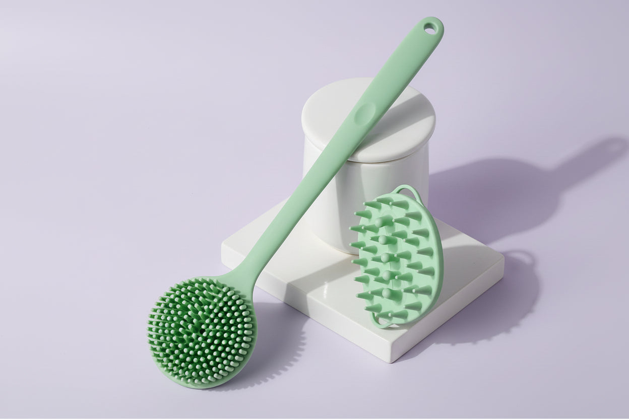 Silicone Back Scrubber Brush for Shower Long Handle Body Deep Cleansing and Exfoliating Massage Double-Sided Soft Bristles